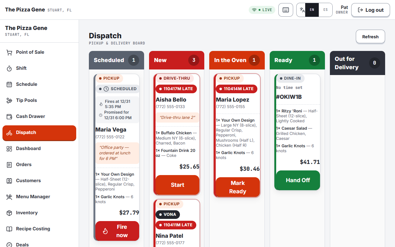 DISPATCH · PICKUP & DELIVERY BOARD